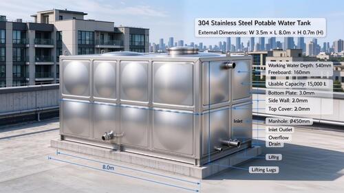 mais recente caso da empresa sobre 15,000L 304 Stainless Steel Potable Water Tank for Commercial Apartment Rooftop Water Supply