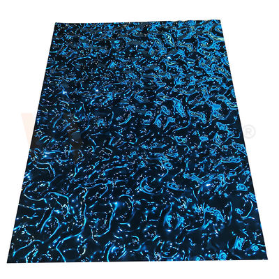 Sapphire Blue Color gravou a placa de aço inoxidável com superfície da ondinha da água