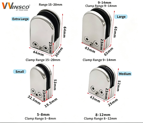 Bracket de grampos para grades de vidro de aço inoxidável - resistente à corrosão com vários acabamentos para painéis de vidro sem quadro