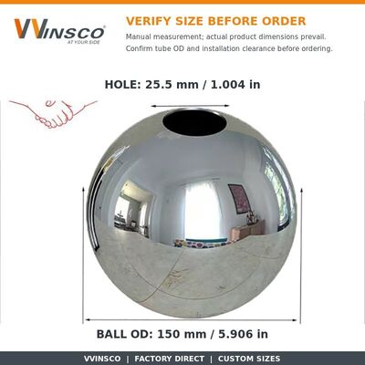 Bola Decorativa Dupla em Aço Inoxidável Polido com Diâmetro de Furo Personalizável em Graus 201/304/316
