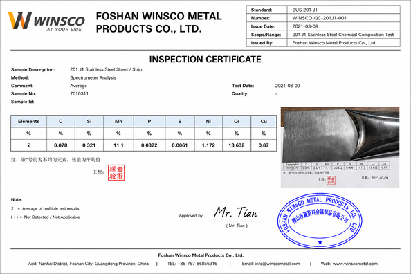 China (GuangDong)Foshan Winsco Metal Products Co., Ltd. Certificações